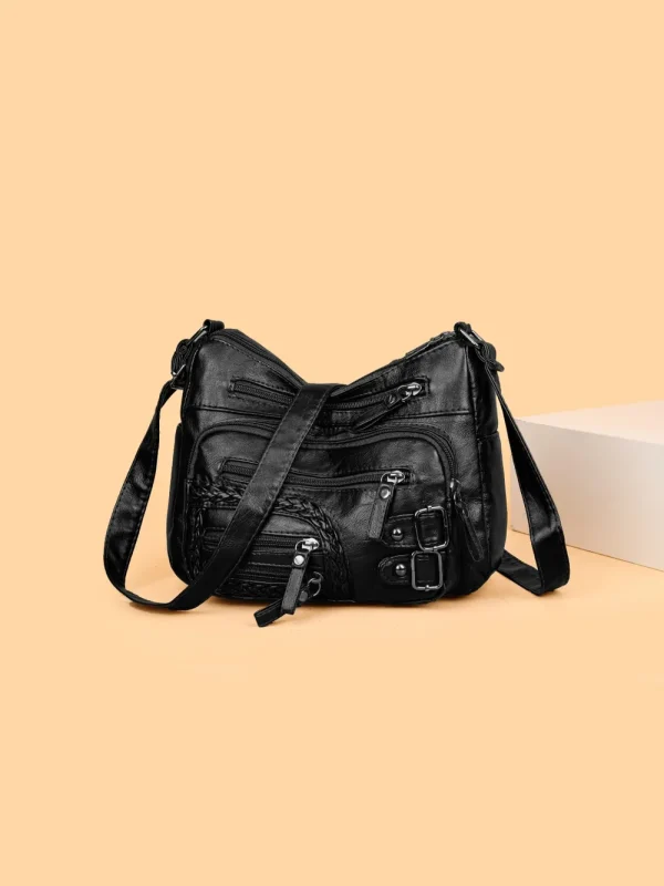 Multi Pockets PU Leather Shoulder Bag - Image 2