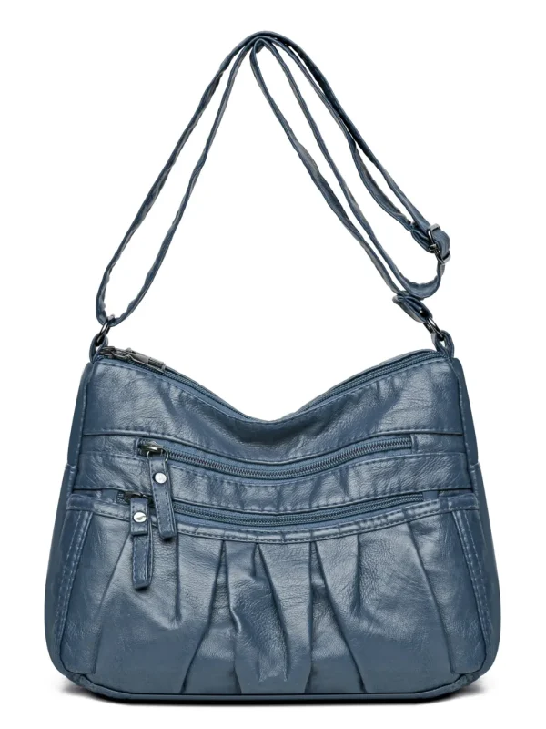 PU Leather Ruched Adjustable Strap Shoulder Bag - Image 19