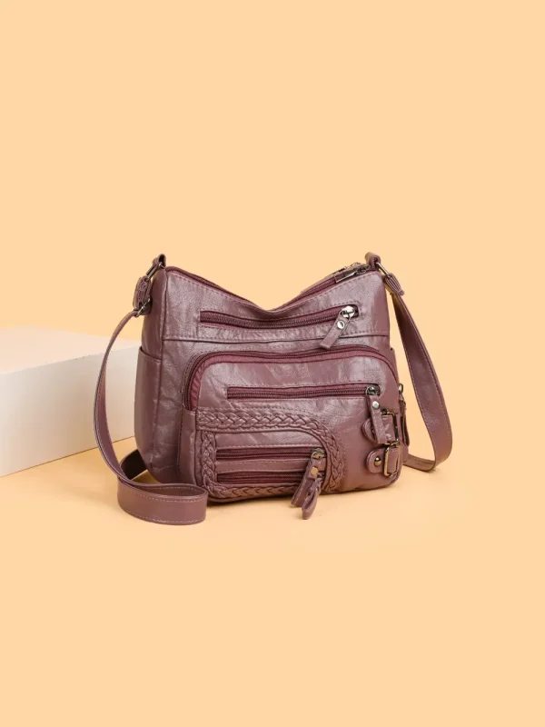 Multi Pockets PU Leather Shoulder Bag - Image 5