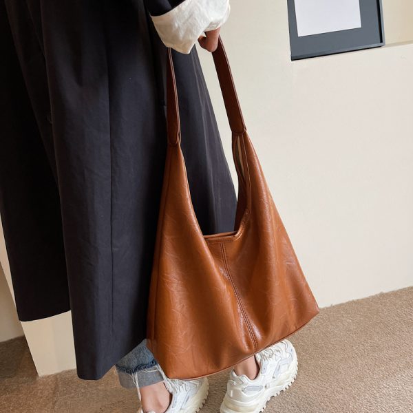 Soft PU Leather Quality Underarm Bag Vintage Wine Red Ladies Shoulder Bag Commuter Large Handbag Bolso Mujer Women's Tote Bag - Image 4