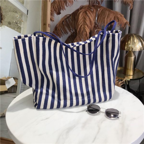 Large capacity Korean classic retro striped shoulder bag simple canvas bag cloth bag - Image 5