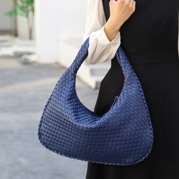 Women Large Leather Hobo Bag Handmade Woven Casual Female Handbag Big Capacity Patchwork Zipper Women Shoulder Bags - Image 2