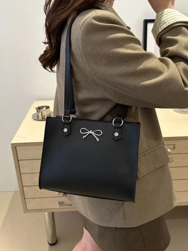 Bow PU Leather Shoulder Bag - Image 5