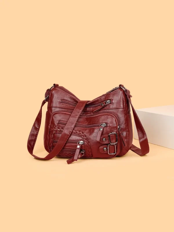 Multi Pockets PU Leather Shoulder Bag - Image 11