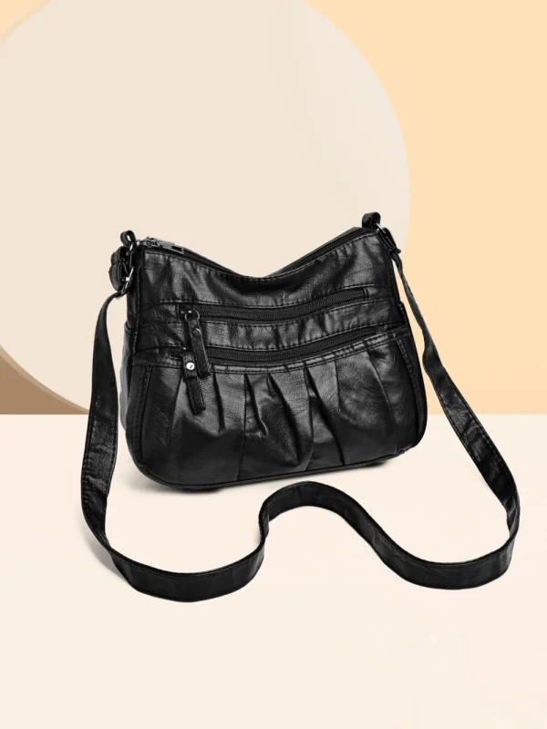 PU Leather Ruched Adjustable Strap Shoulder Bag - Image 12