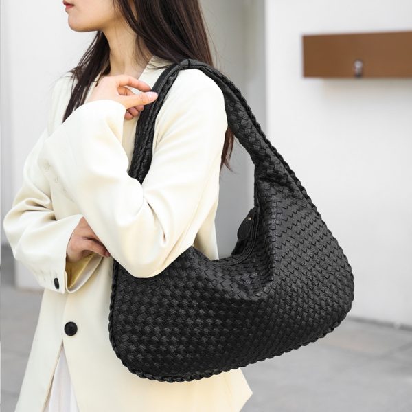 Women Large Leather Hobo Bag Handmade Woven Casual Female Handbag Big Capacity Patchwork Zipper Women Shoulder Bags - Image 4