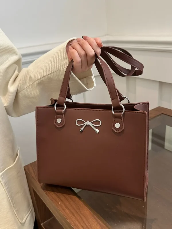 Bow PU Leather Shoulder Bag - Image 4